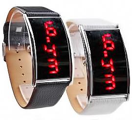 Купить Элегантные наручные часы с кожаным ремешком с красной светодиодной подсветкой (черные или белые)