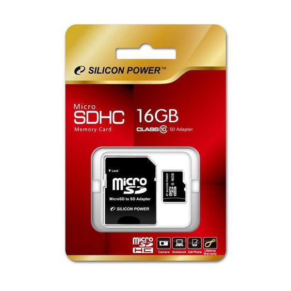 Купить Карта памяти 16 Gb microSDHC, Silicon Power, Class10 (адаптер  SD)